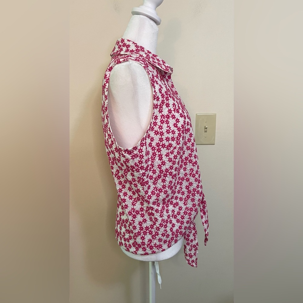 Talbots Women’s Pink Starts Embroidery Sleeveless Button & Tie Front Top Sz 14 - Picture 13 of 17